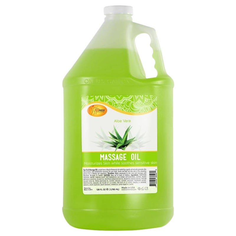 SPA REDI Massage Oil Aloe Vera 128 Oz Professional Pedicure Manicure Full Body Massage Therapy Made with Almond Oil Cotton Seed Oil Sunflower Oil Avocado Oil Essential Oils Vitamin E